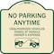 Signmission No Parking Anytime Unauthorized Vehicles Towed at Vehicle Owners Expense With Car, TG-1818-23764 A-DES-TG-1818-23764 - alternate 1